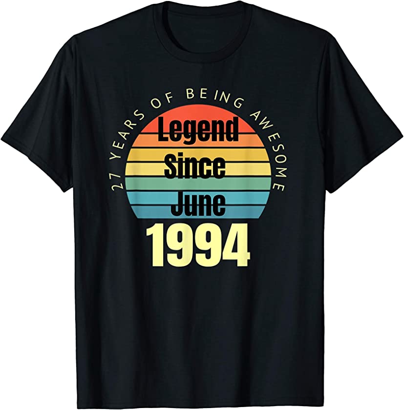 27th Birthday Legend Since June 1994 Vintage Retro Sunset T-Shirt