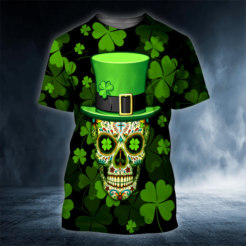 Funny 4-Leaf Clover Patrick’S Day Sugar Skull 3D Printed Shirt, Hoodie, Zip Hoodie For Men Women