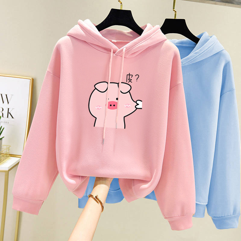 Women Hoodies Cute Pig Printed Long Sleeve Kawaii Hooded Sweatshirts 2020 Fleece Tracksuirs Thickened Autumn Winter Moletom alx