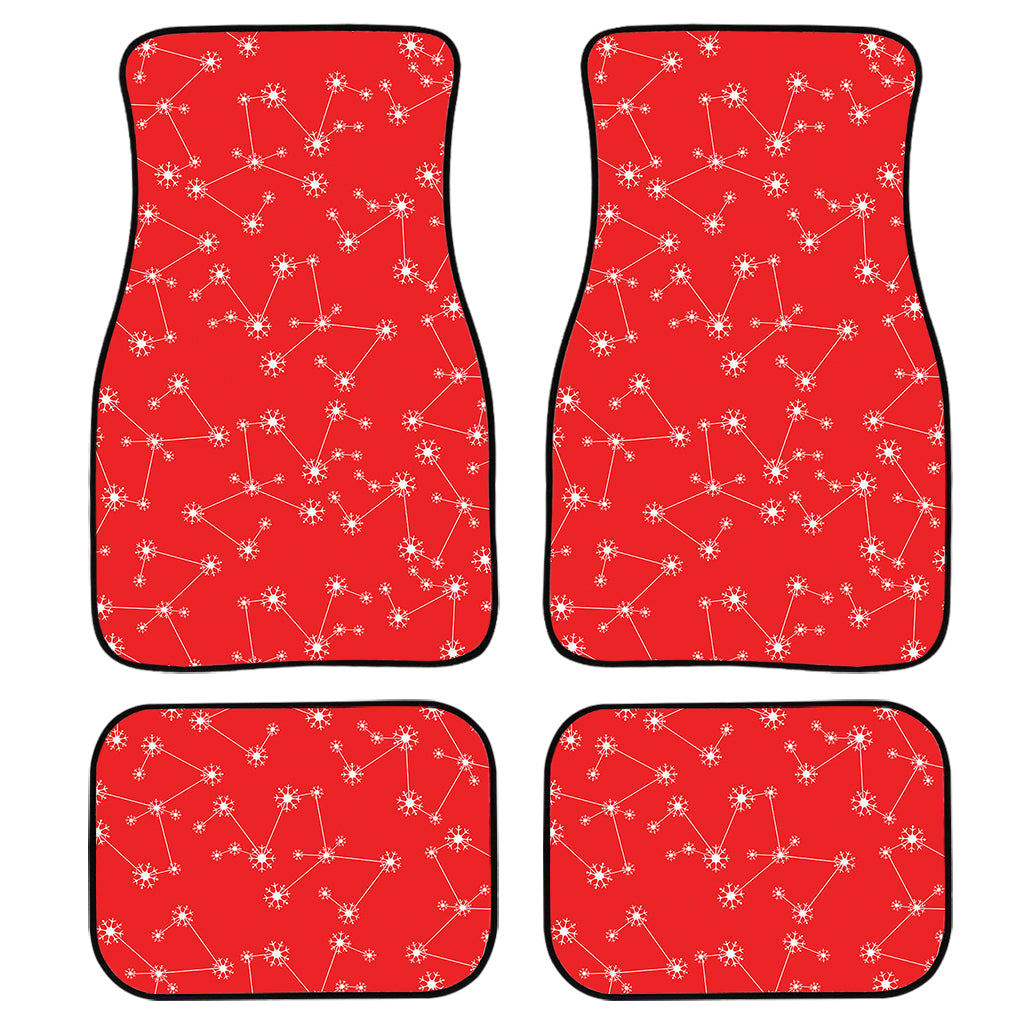 Red And White Snowflake Pattern Print Front And Back Car Floor Mats, Front Car Mat