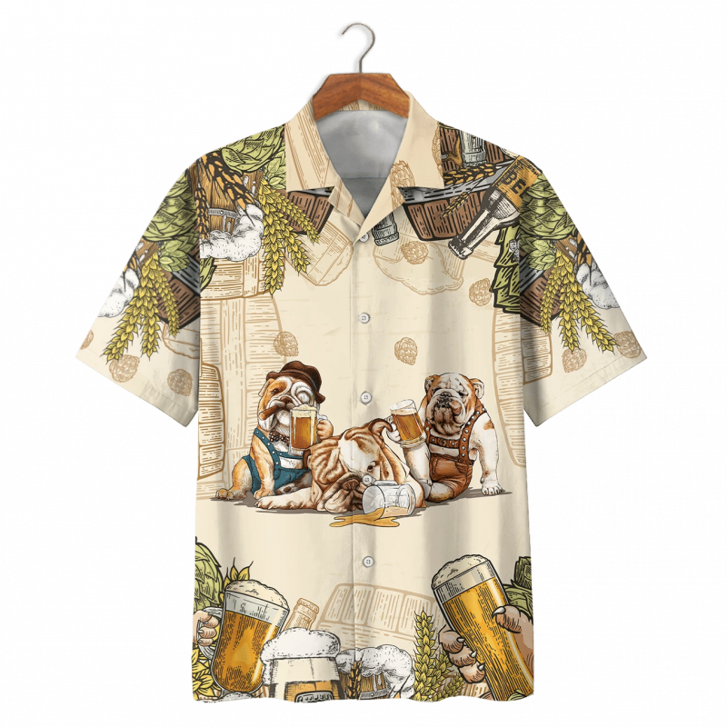 Bulldogs Drink Beer Print Short Sleeve Hawaii Casual Shirt Ha18106