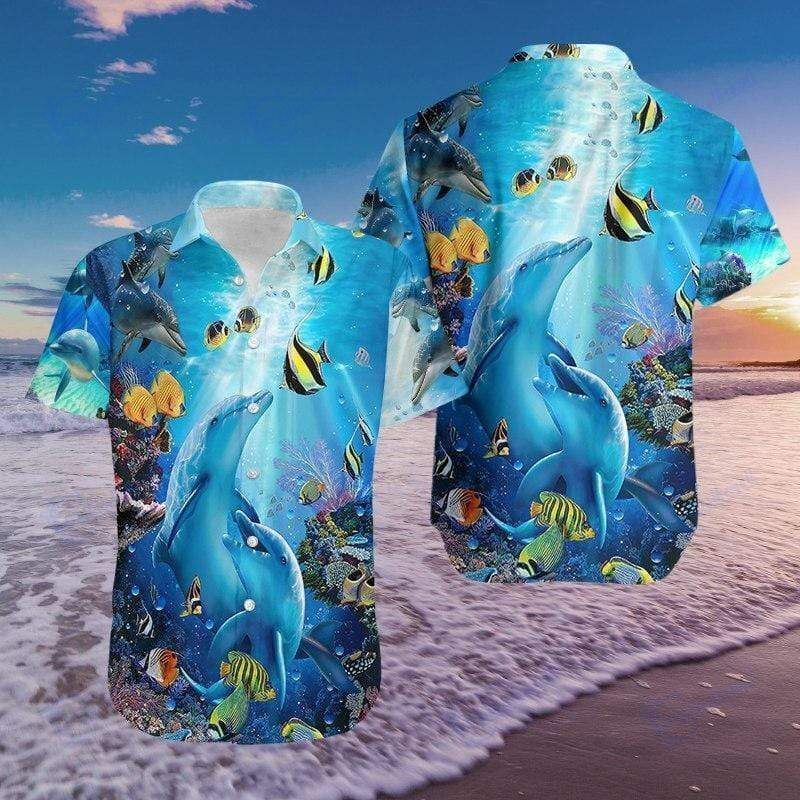 Amazing Dolphin In Ocean Unisex Hawaiian Aloha Shirts