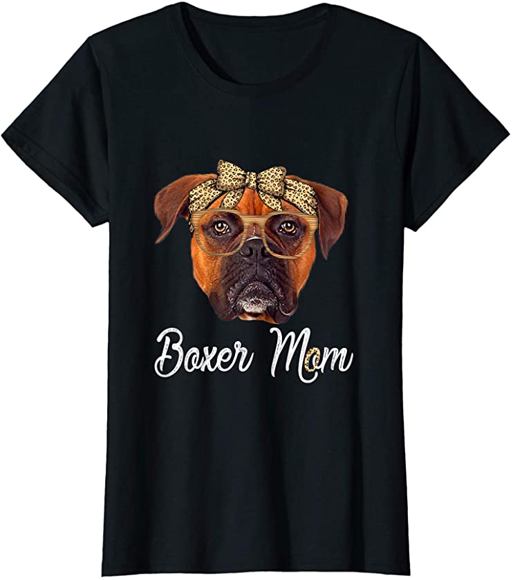 Womens Cute Boxer Mom Leopard Dog Mom Mother’s Day T-Shirt