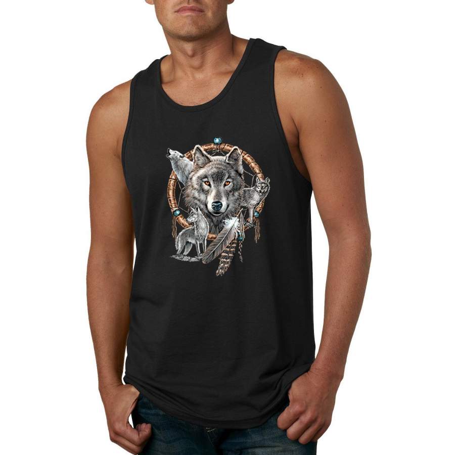 Wolves in Dream Catcher Animal Lover Graphic Tank Top