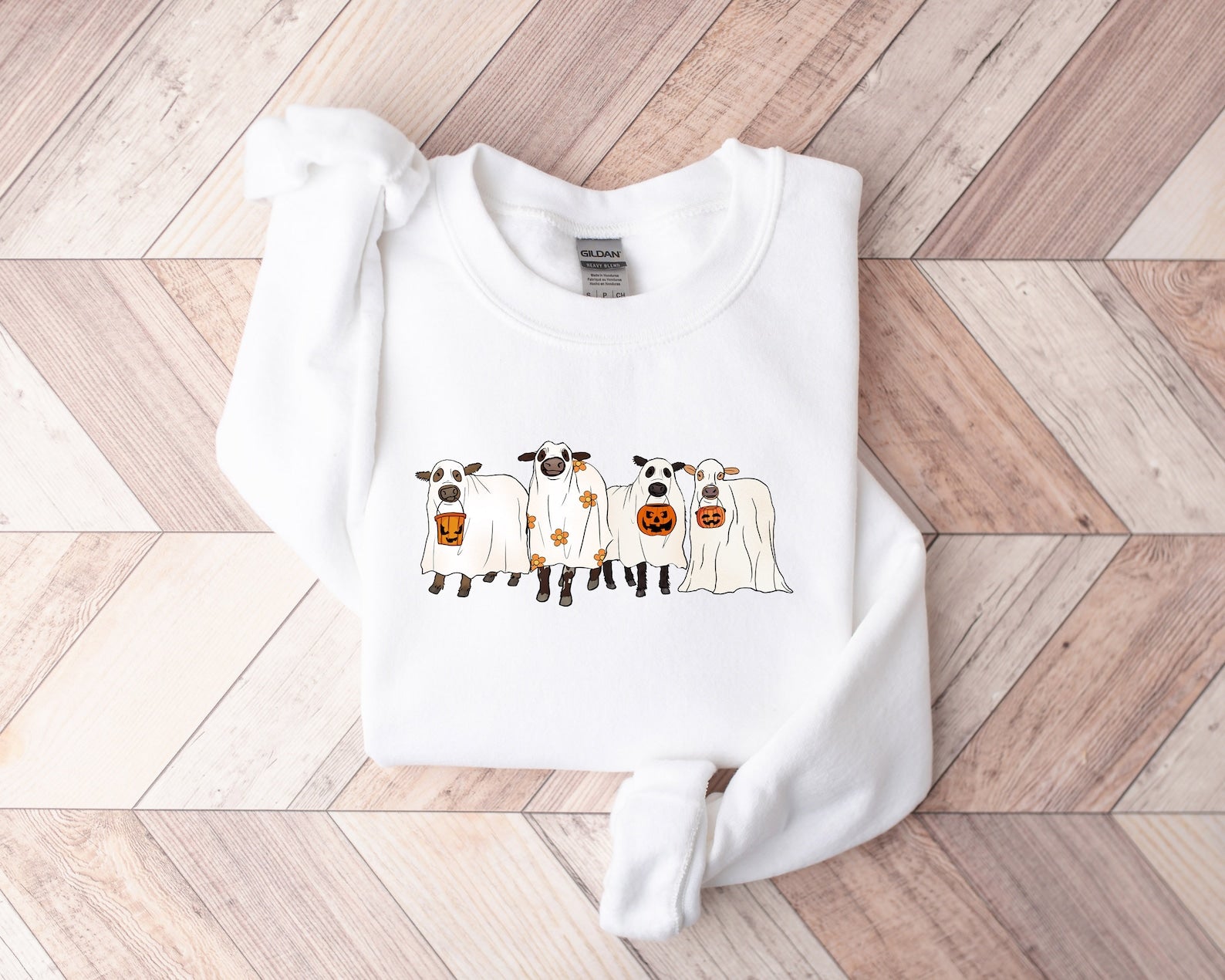 Embroidered Ghost Cows Sweatshirt 2D Crewneck Sweatshirt All Over Print Sweatshirt For Women Sweatshirt For Men Sws2571