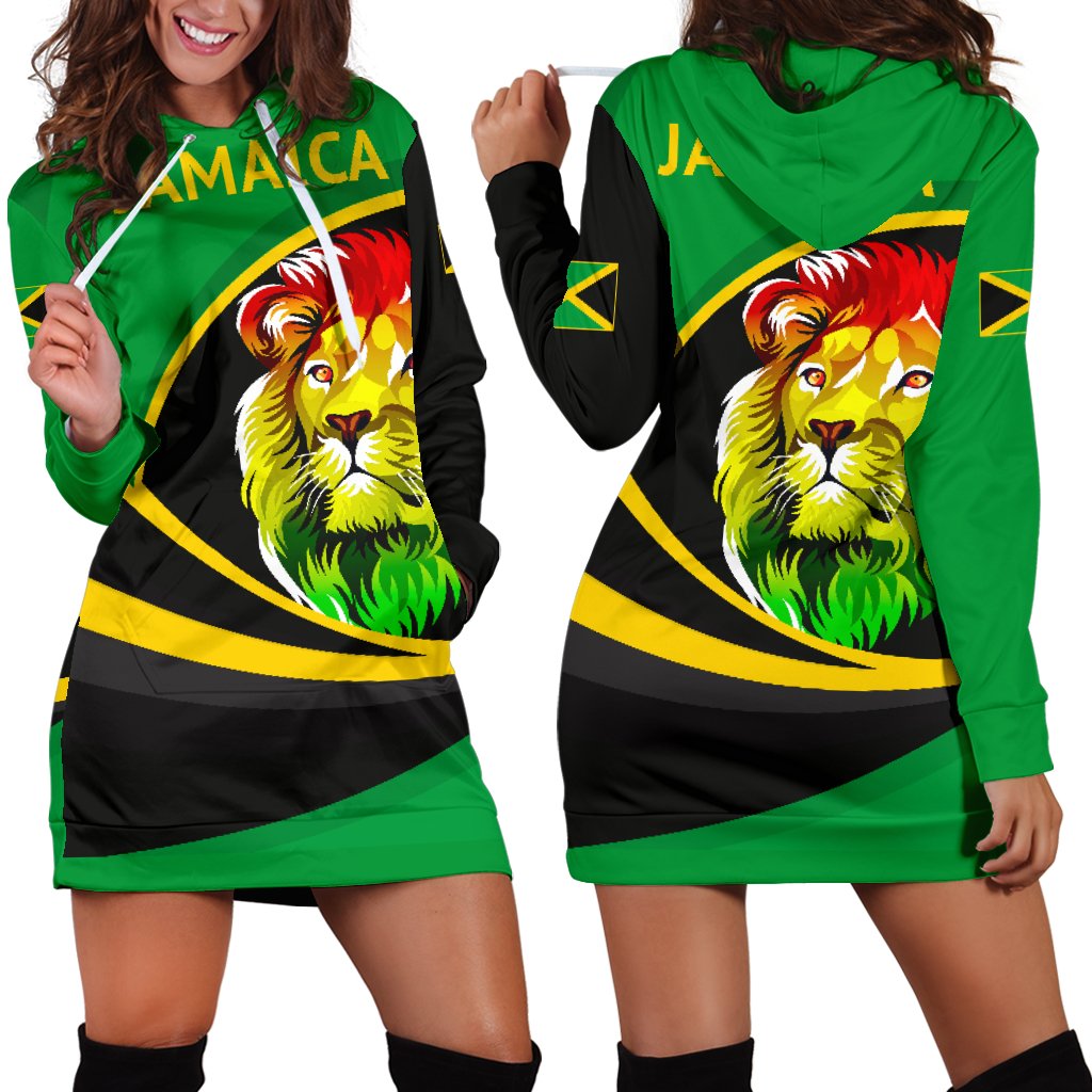 1stTheWorld Jamaica Hoodie Dress, Jamaica Lion Rasta Active A10