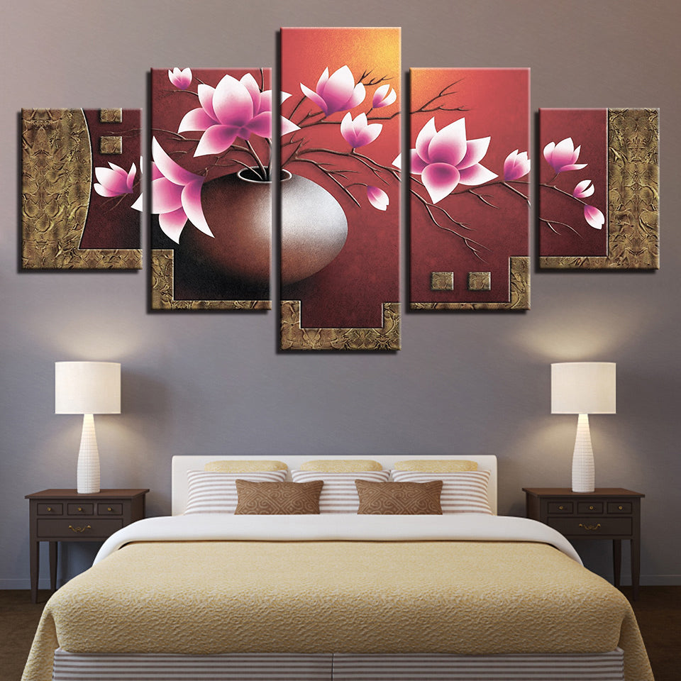 Magnolia Flowers Vase 5 Piece Hd Multi Panel Canvas Wall Art Frame