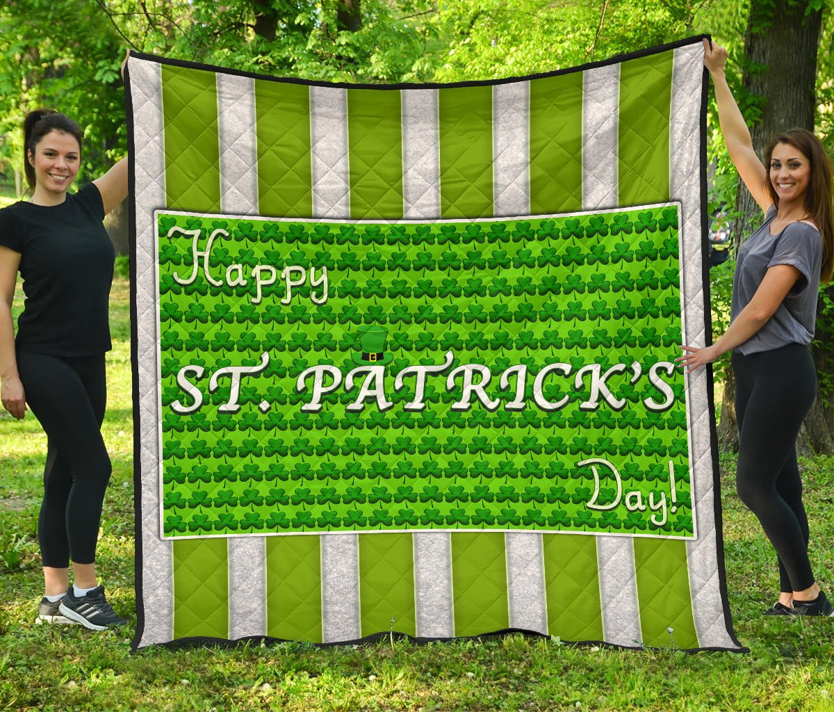 Saint Patrick’S Happy St. Patrick Shamrock Patterns Green White Premium Quilt Blanket