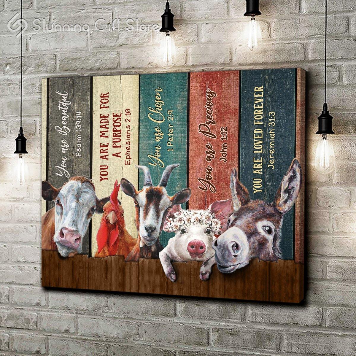 Stunning Gift – Canvas Wall Art Print Farm Decor – Farm Animal – You Are Beautiful, Chosen, Made For