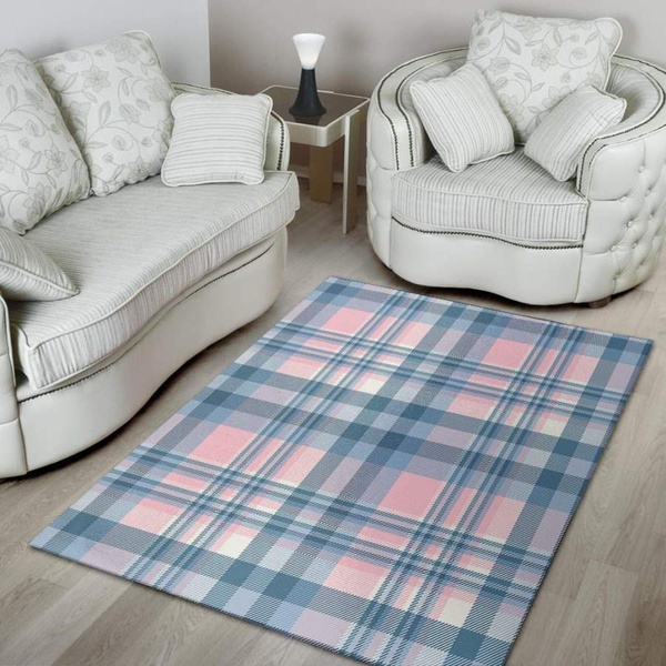 Pastel Blue And Pink Plaid Tartan Area Rug