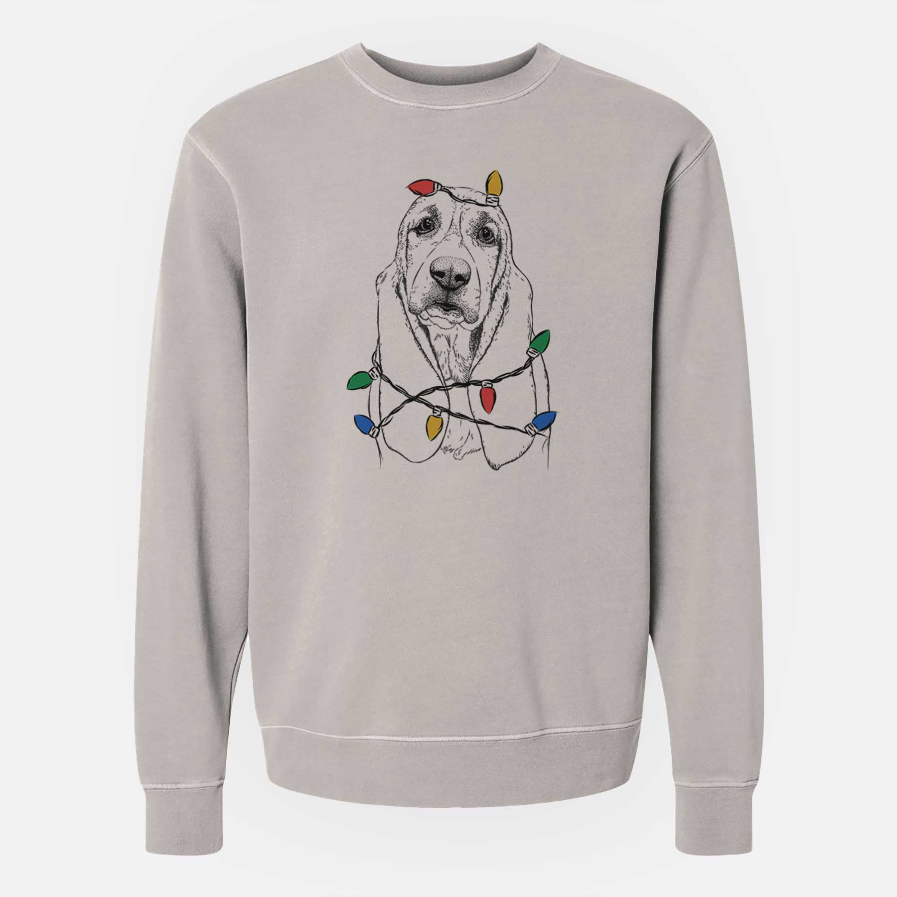 Christmas Lights Rolo The Basset Hound – Unisex Pigment Dyed Crew Sweatshirt