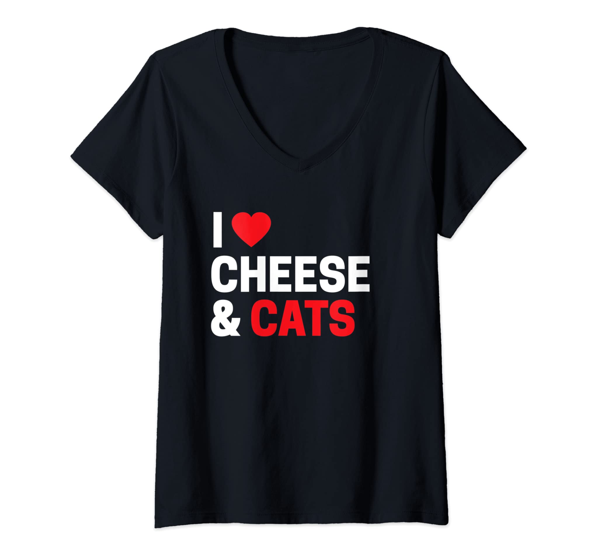 Womens Cat Owner Gifts Funny I Love Cheese & Cats Cute Cat Owner V-Neck