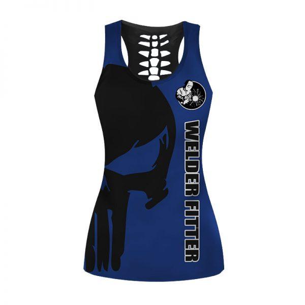 Welder Fitter Skull Blue Color Combo Tank-Top And Legging 3D All Over Print