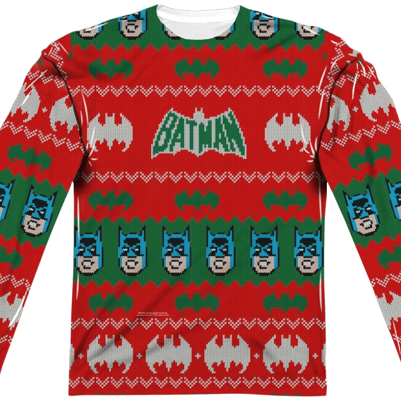 80 Tees Batman Ugly Christmas Faux Sweater Long Sleeve Tee