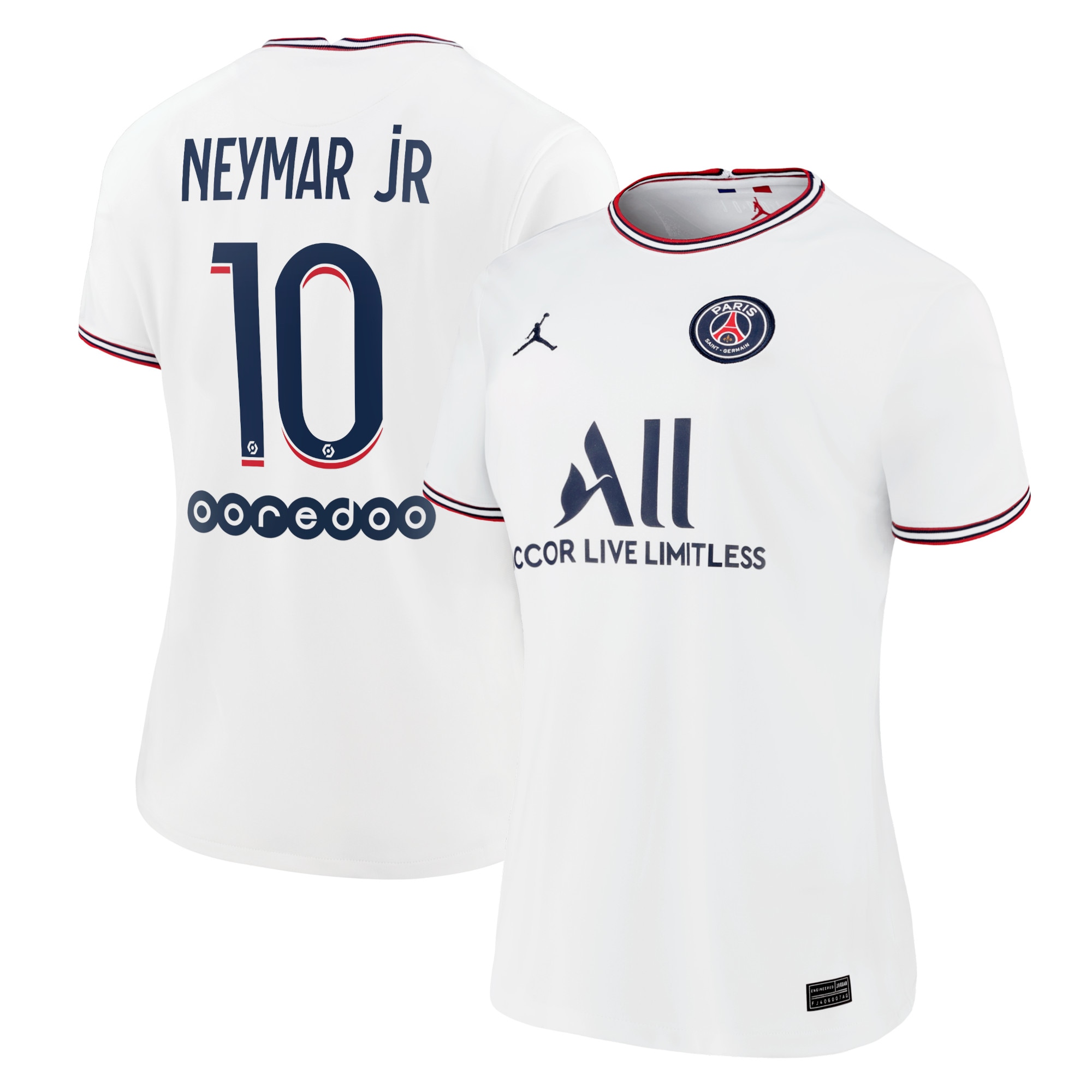 Neymar Jr. Paris Saint-Germain Jordan Brand Women's 2021/22 Fourth Replica Jersey – White