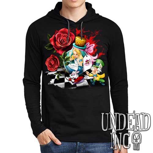 Alice In Wonderland Down The Rabbit Hole Mens Long Sleeve Hooded Shirt