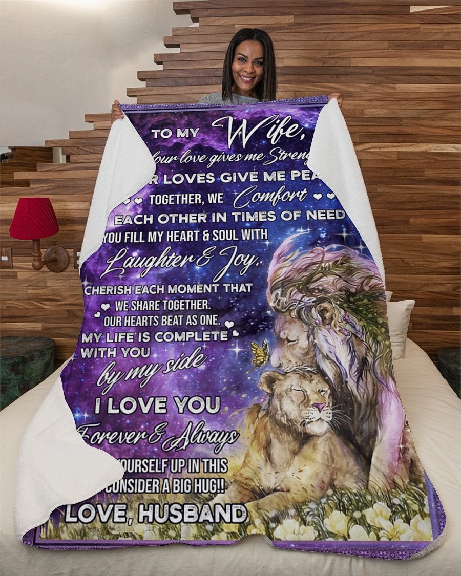 To My Wife Blanket Lion Give Me Peace Fleece Blanket