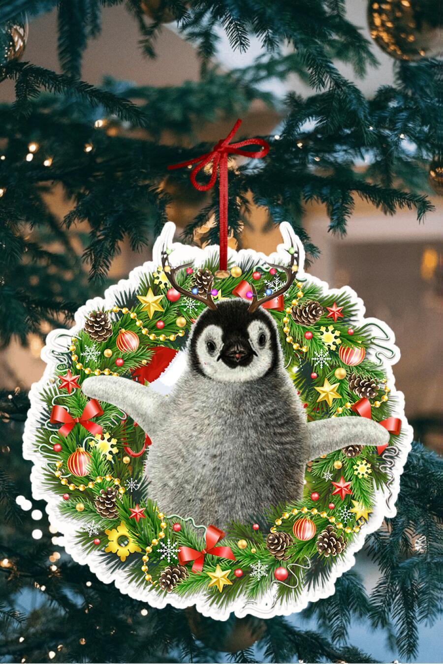 Penguin Inside the Christmas wreath Gift for penguin lover Shape Ornament