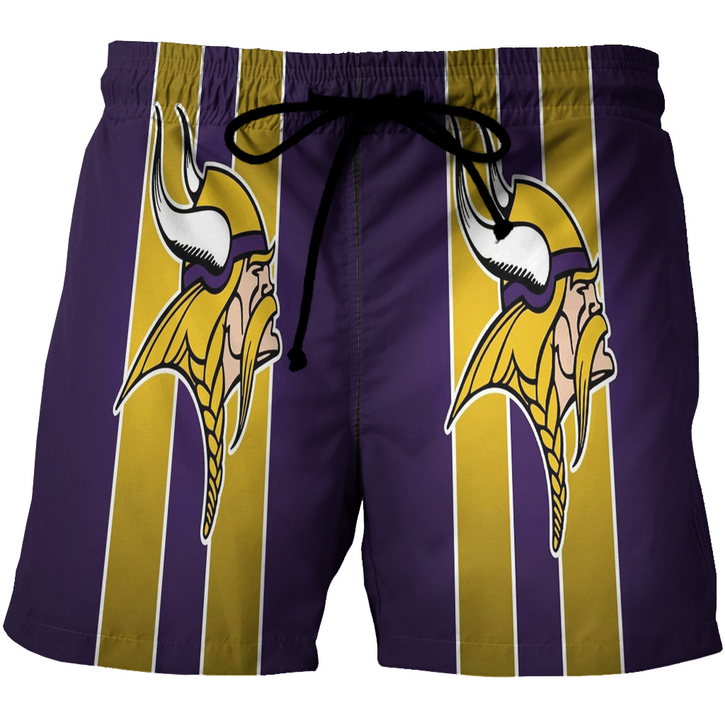 Minnesota Vikings Emblem Stripe 3D All Over Print Summer Beach Hawaiian Short