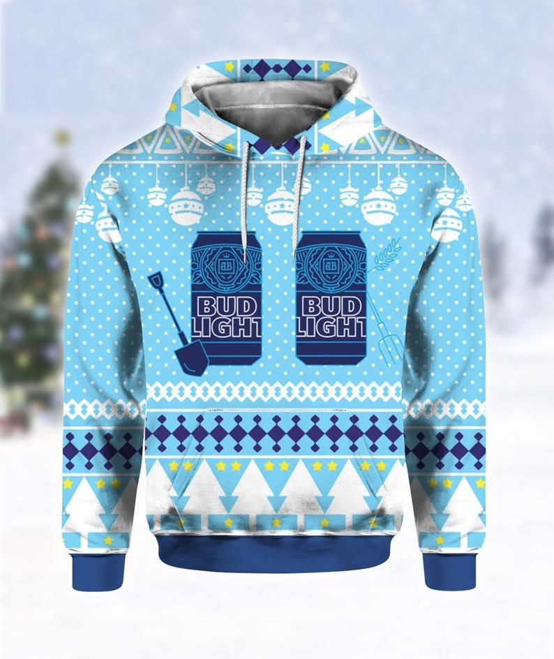 Bud Light Can Beer Print Ugly Christmas Hoodie 3D