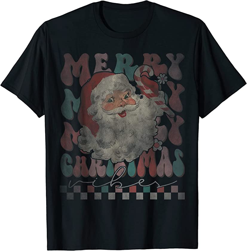 Santa Claus Candy Cane Retro Groovy Christmas Boys Girls Kid T-Shirt