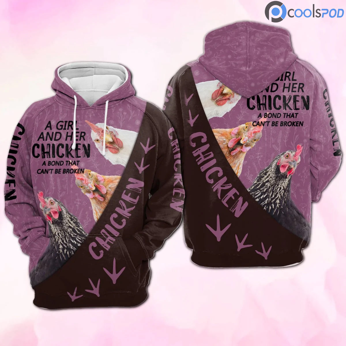 Cute Chicken Women Hoodie 3D All Over Print, Girl And Her Chicken A Bond Can’T Be Broken