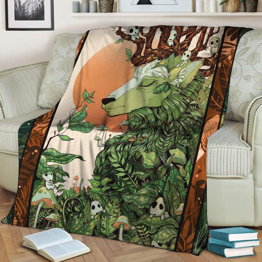 Deer And Kodama Ghibli Studio 3D Throw Blanket