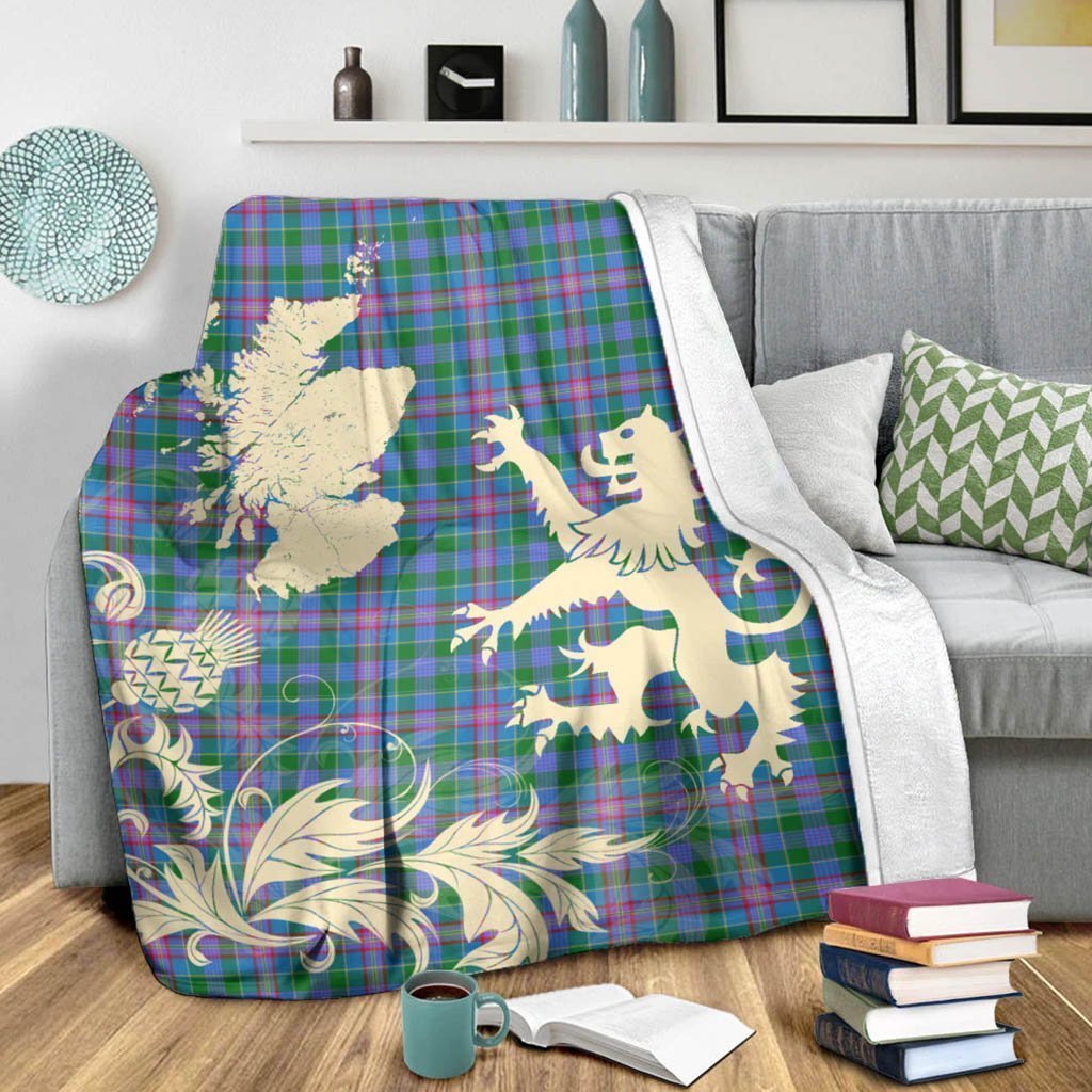 Tartan Blanket Pitcairn Hunting Tartan Scotland Lion Thistle Map Plaid Blanket