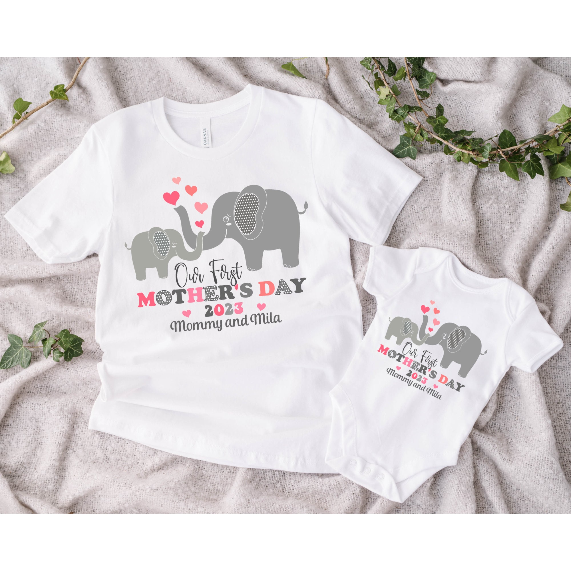 Our First Mother’s Day Shirts, Custom Mother’s Day Shirt, Matching Mommy And Me Shirt, 1st Mothers Day Outfit, Elephant Mommy And Me Shirt,