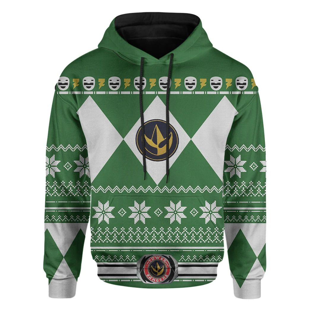 3D Mighty Morphin Green Power Rangers Ugly Christmas Custom Hoodie