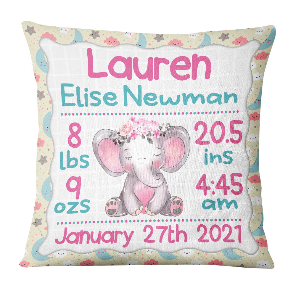 Personalized Elephant Baby Birth Announcement Pillow Db71 95O36