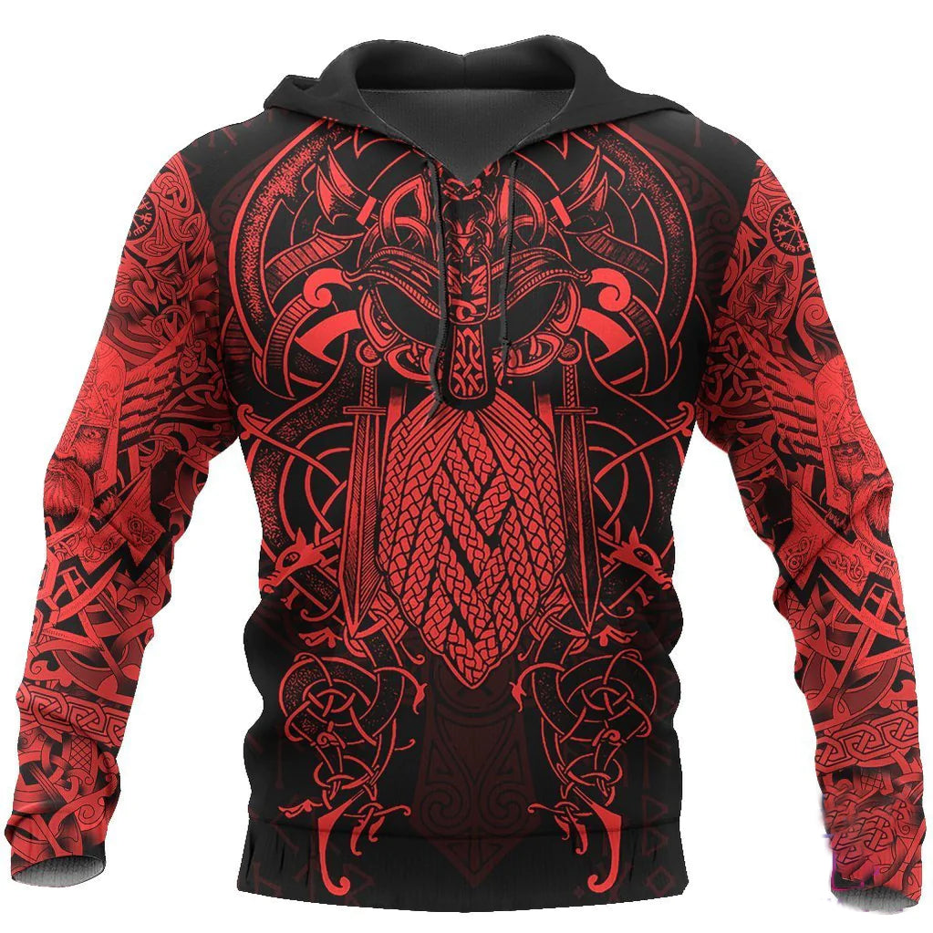 Vikings Hoodie The Raven Red Of Odin Tattoo Hoodie, Viking On Hoodies For Him Her