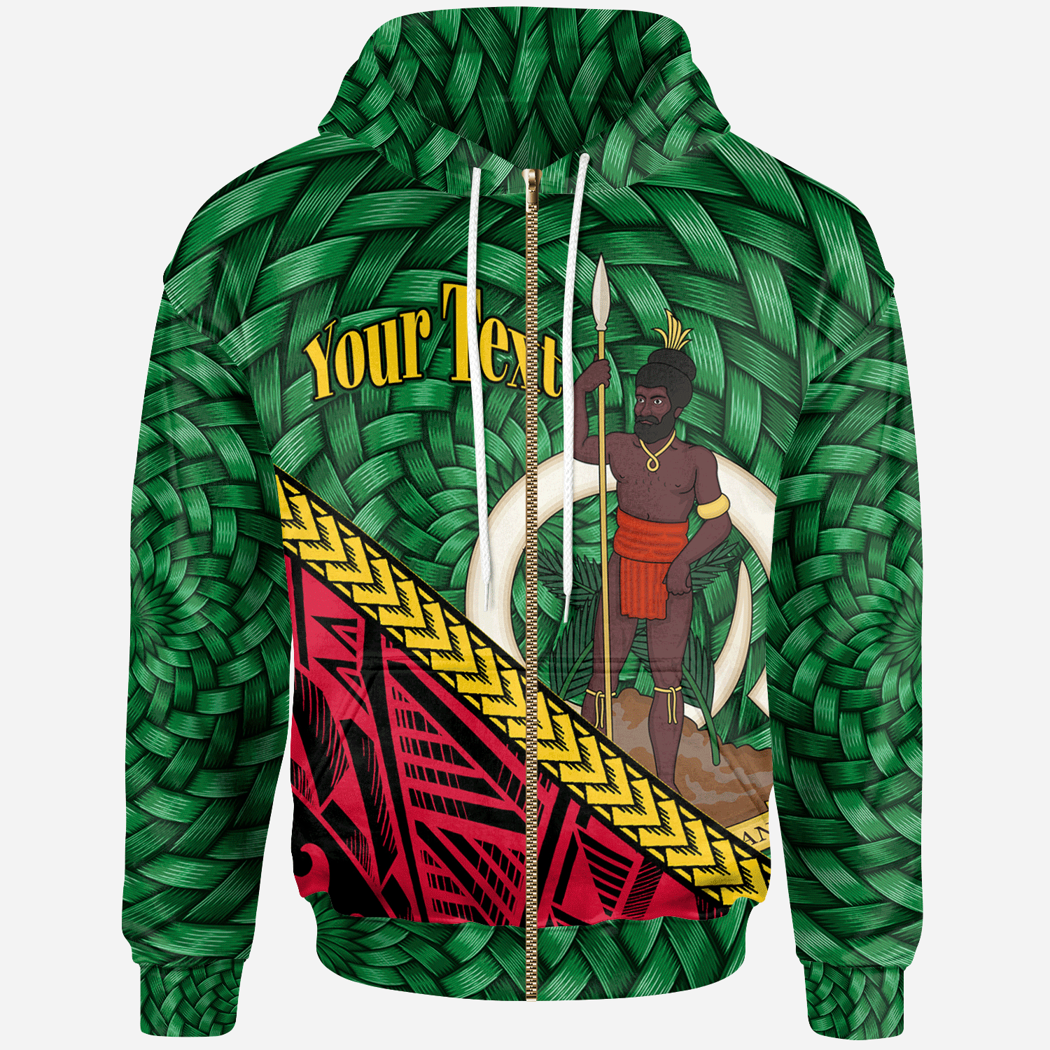 Vanuatu Zip Hoodie – Custom Polynesian Patterns With Bamboo – Pacific Print Hoodie