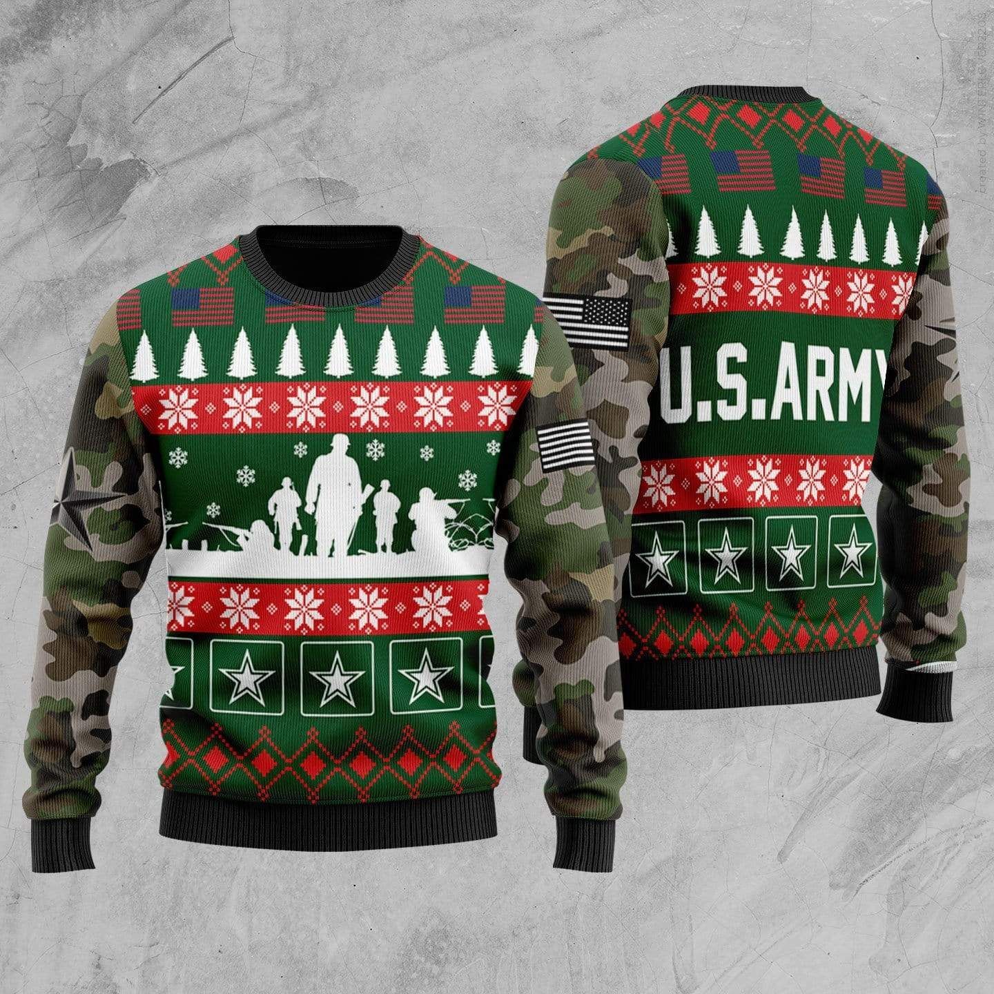 Unifinz Veteran Sweater United States Army Camo Green Veteran Christmas Ugly Sweater 2022