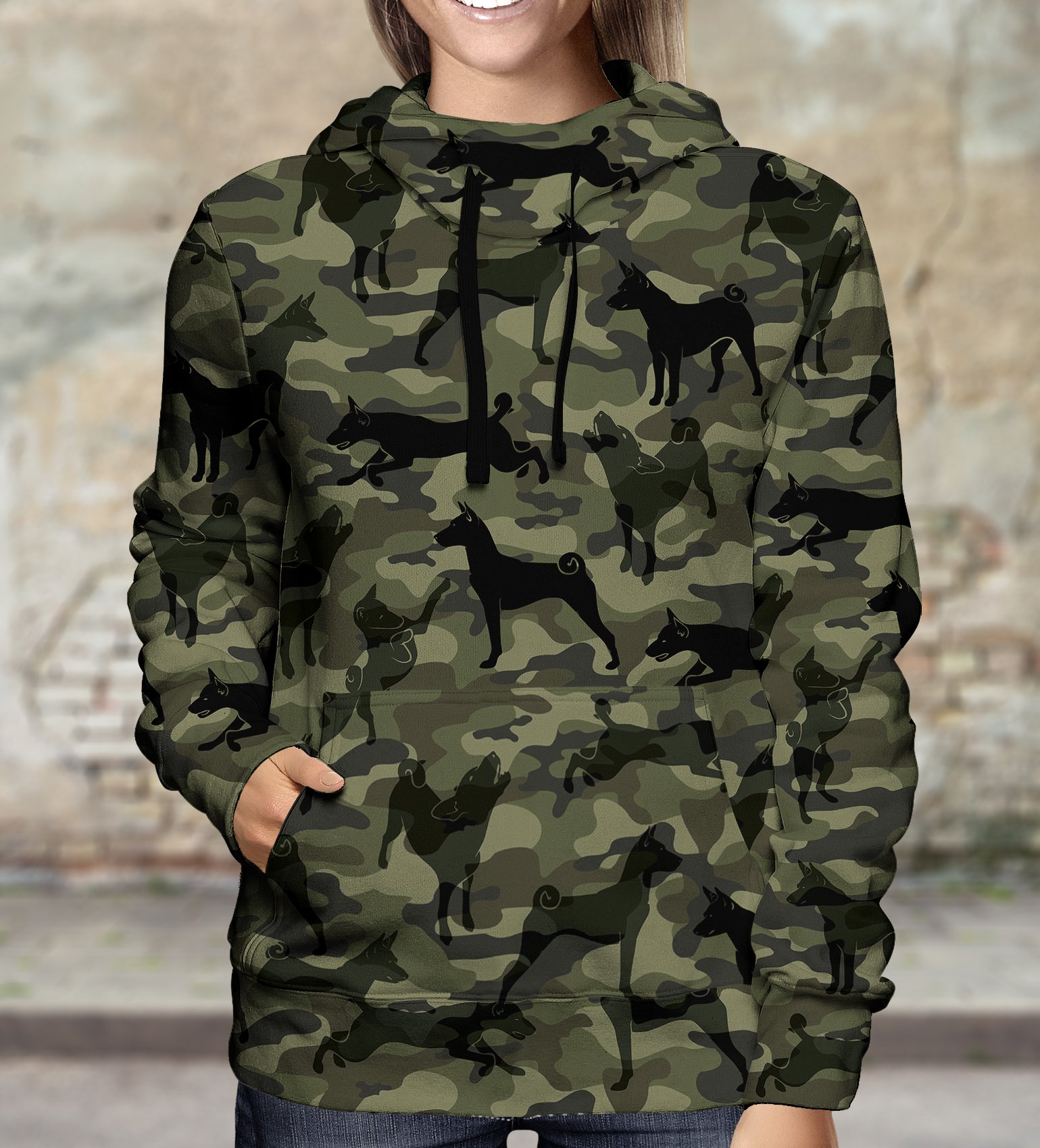 Street Style With Basenji Camo Hoodie V1
