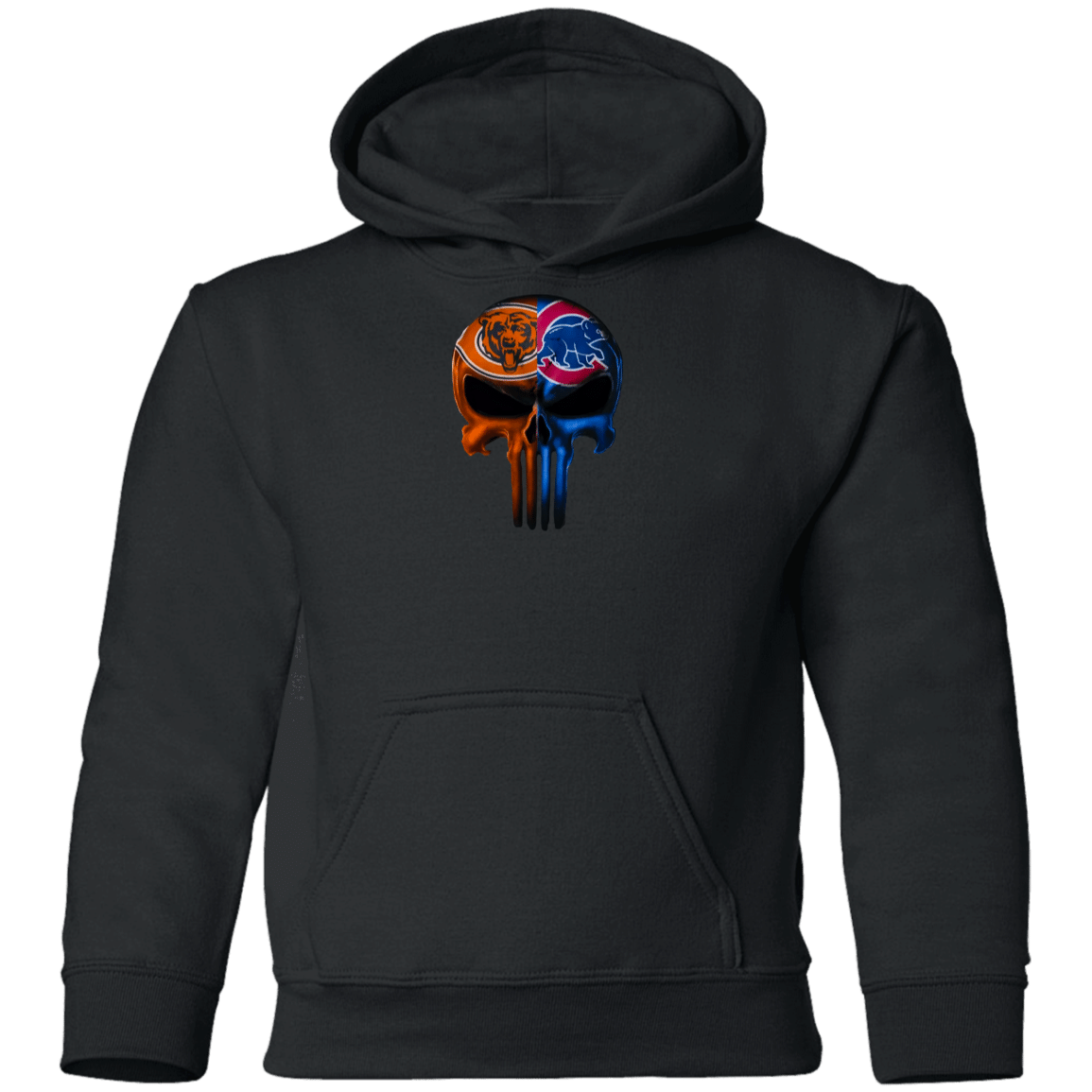 Punisher Skull Chicago Bears And Chicago Cubs Funny Sports Fans Youth Hoodie