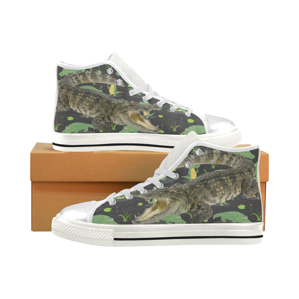 Alligator White Women’s Classic High Top Canvas Shoes