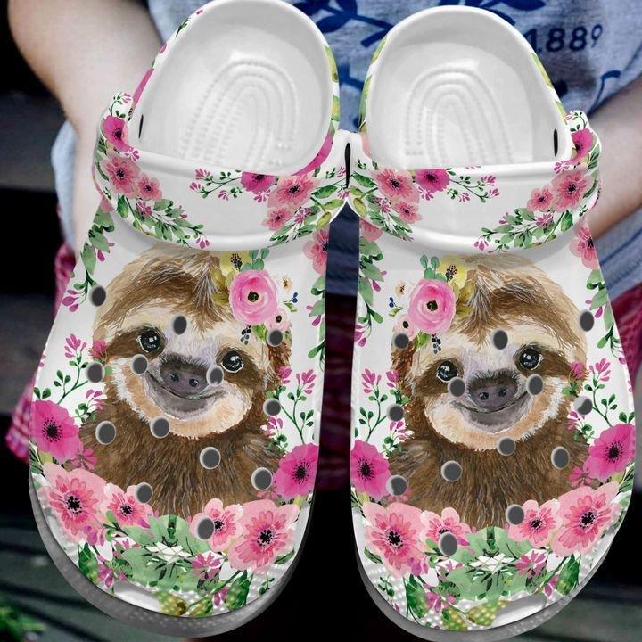 Sloth Personalize Clog, Custom Name, Text, Fashion Style For Women, Men, Kid, Print 3D Flower Sloth