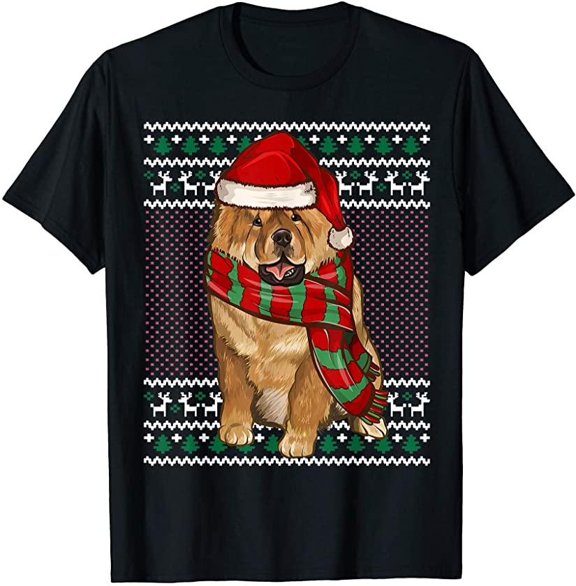 Xmas Chow Chow Dog Santa Hat Ugly Christmas T-Shirt