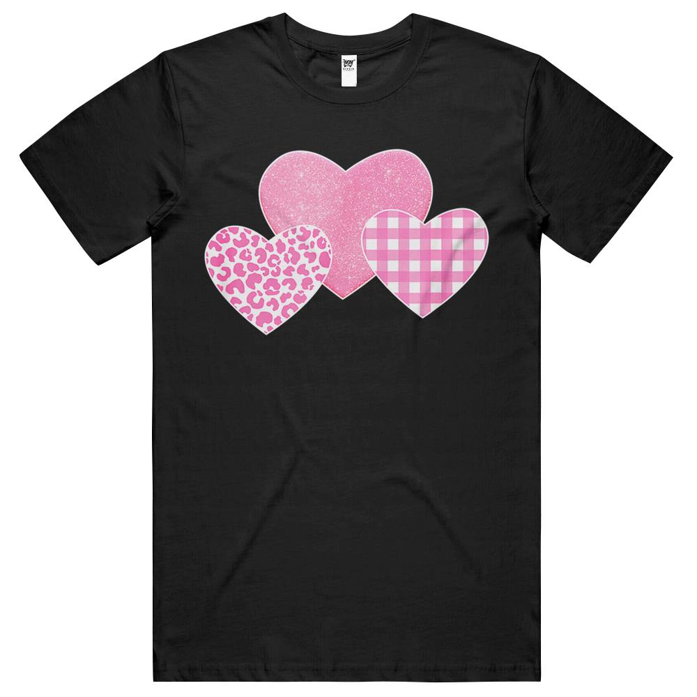 Valentines Day Pink Leopard Buffalo Plaid Hearts Kids Girls T Shirts