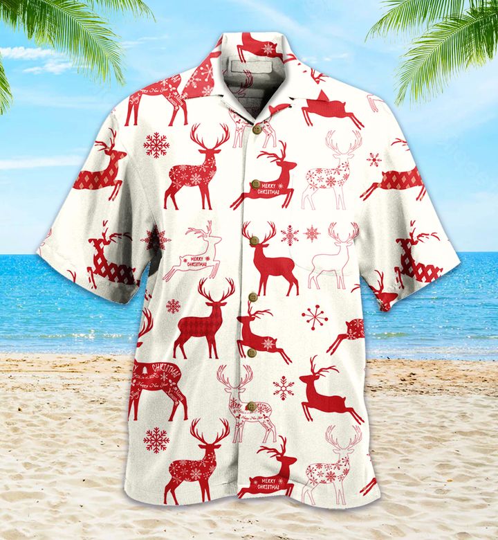 Merry Christmas Reindeer White Hawaii Shirt Ha74186