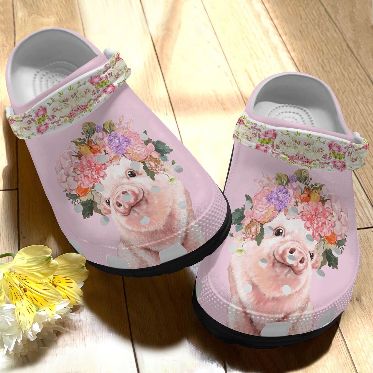 Pig Personalized Clog, Custom Name, Text, Color, Number Fashion Style For Women, Men, Kid, Print 3D Pig And Flower Crown