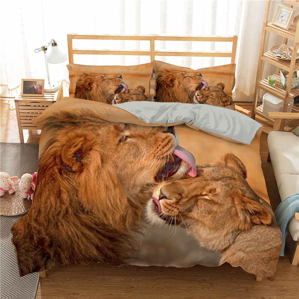 Bedding Set Bedclothes Home Decor Set Microfiber Bedding Sheet 3D Lion Printed Duvet Cover Bedding Set Uk/Us/Ausize