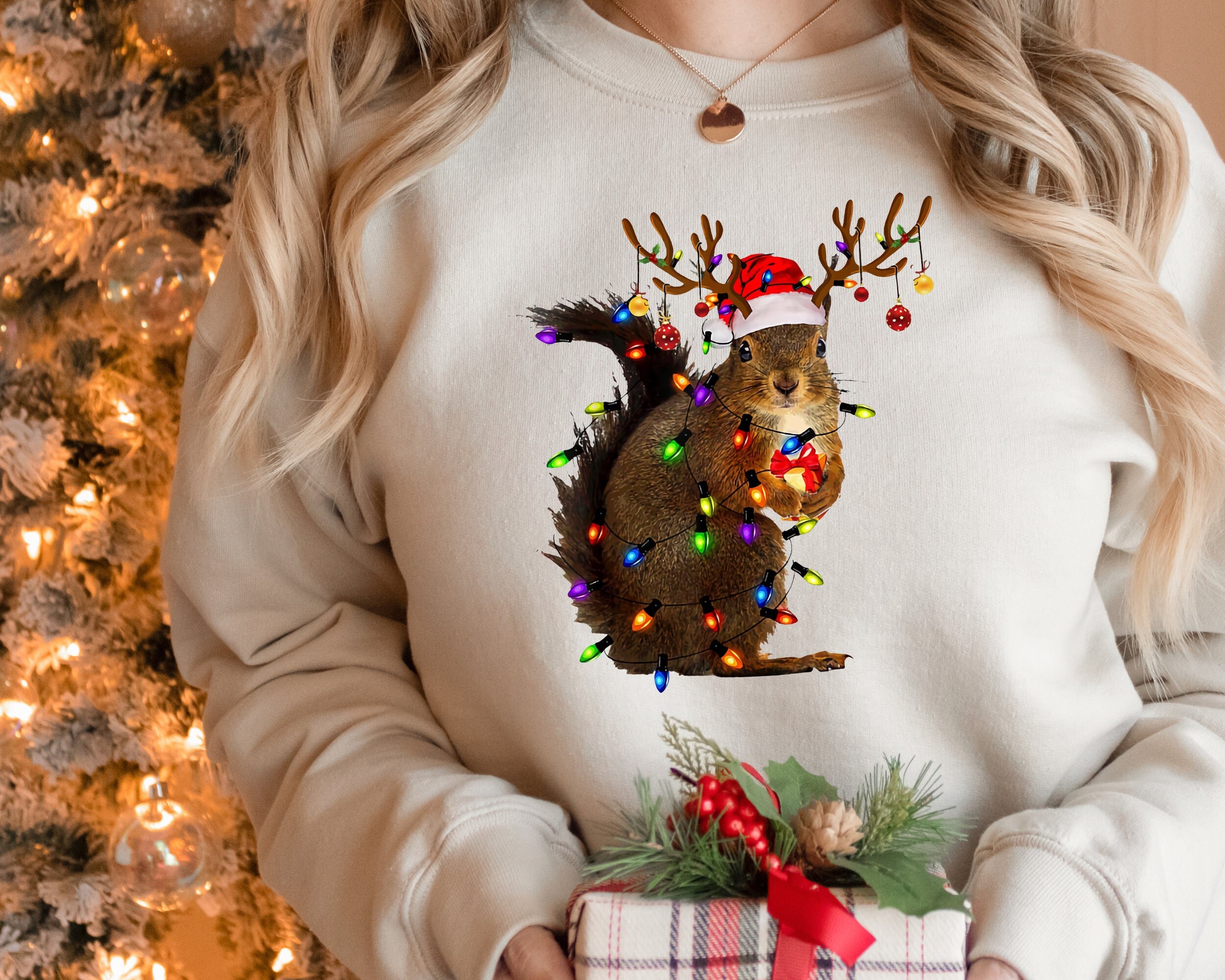 Christmas Squirrel Lights Sweatshirt, Christmas Sweatshirt, Family Christmas Shirt, Christmas Gift Shirt, Christmas Gift For Her