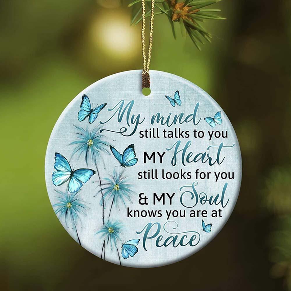 Heaven Butterfly My Mind Still Talks To You Circle Ceramic Ornament Porcelain Ceramic Home Decorations Ornament Pendant Gifts For Christmas Tree Decor