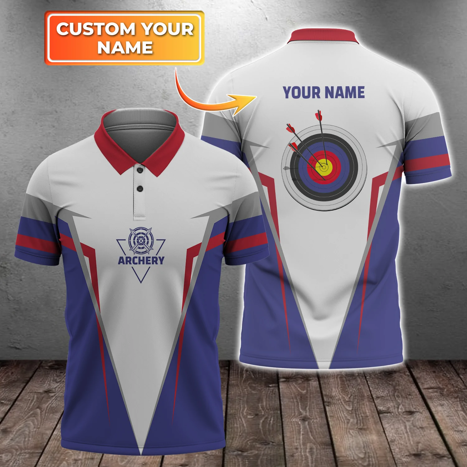 Personalized With Name Archery Polo Shirt, 3D Archery Shirts, Birthday Gift For Archery Team Lover