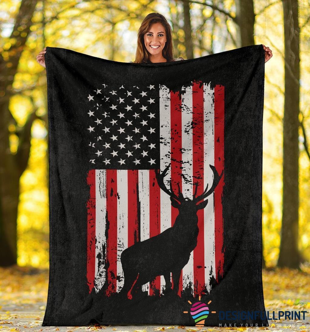 Hunting Gifts Elk Blanket Elk Fur Blanket Sherpa American Flag Blanket