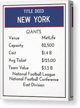 My New York Giants Monopoly Card Joe Hamilton Canvas Print