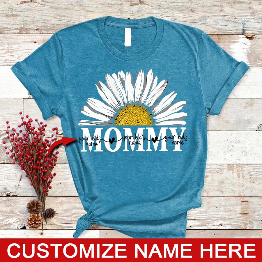 Apayprint – Mommy Flower | Personalized T-Shirt,  S – 5XL, White Grey Pink Blue Black