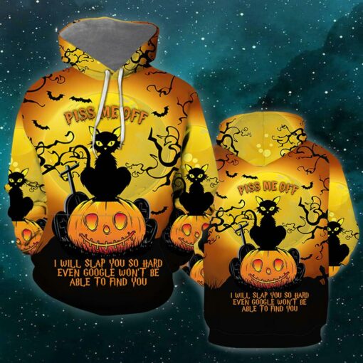 Black Cat Piss Me Off Halloween 3D All Over Printed Shirts For Men And Women, Gift For Halloween Day, Happy Halloween